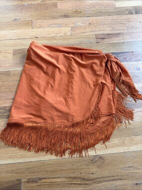 Dress Forum Asymmetrical Fringe Wrap Skirt in Rust